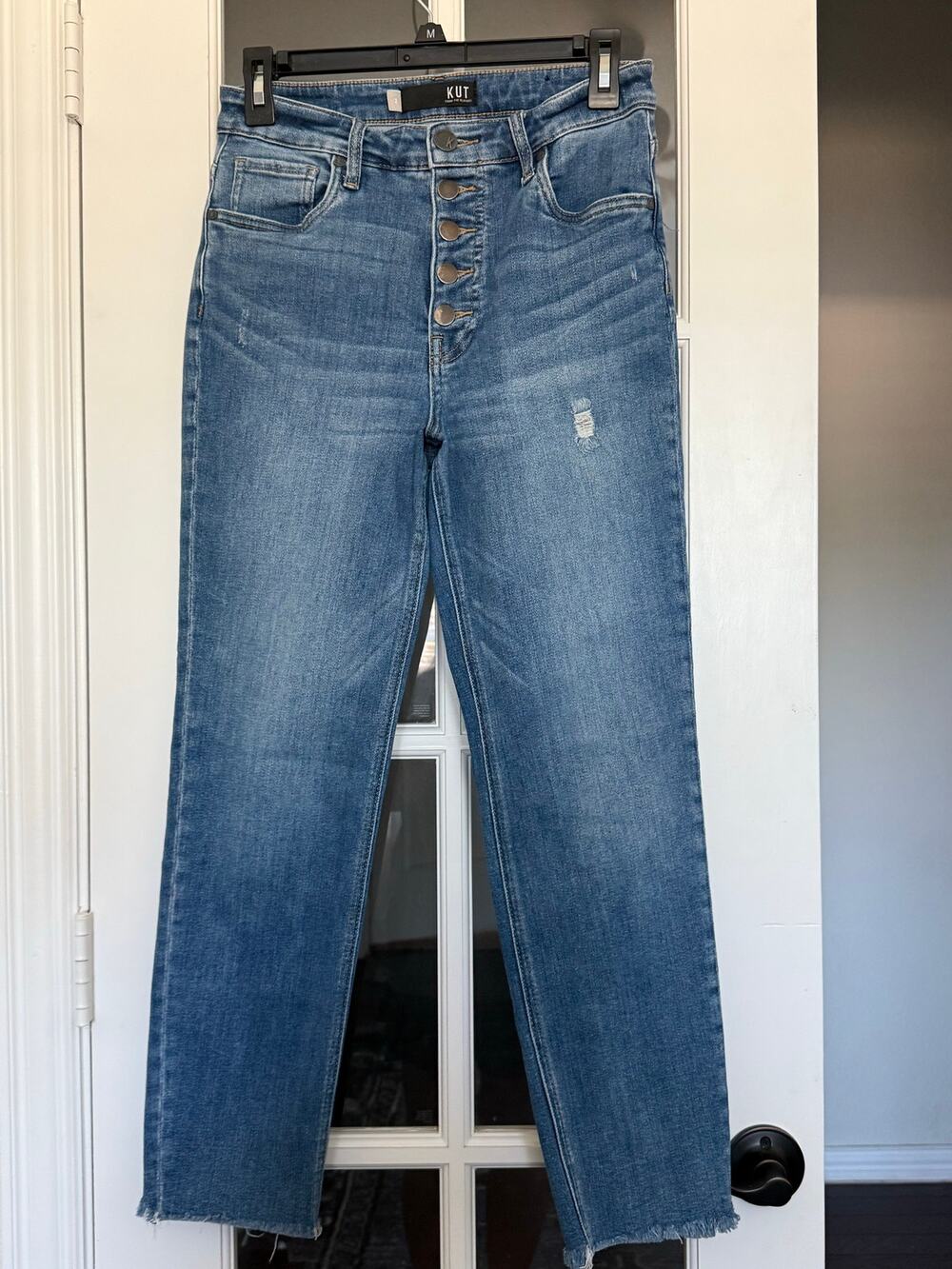 KUT From the Kloth High Rise Button Fly Cropped Jeans Raw Hem Size 2